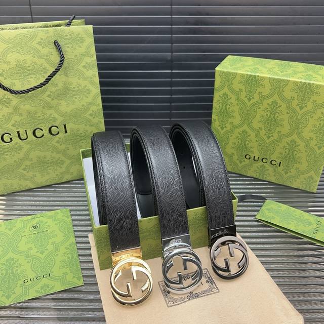 Gucci 古奇 钢扣 原单牛皮腰带 男士经典款皮带 时装搭配必备款 优质扣头 采用原厂牛皮带身 机械打孔 高品质全套包装 礼盒 礼袋 小票