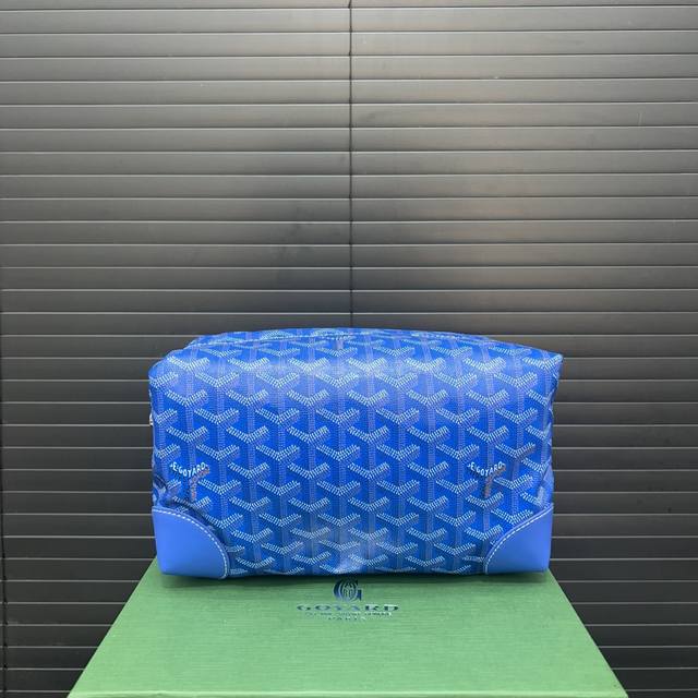 Goyard 戈雅 Bowling 25Y字老花满印拉链开合 帆布拼皮 手拿包化妆包 洗漱包男女同款情侣款 原厂面料 激光雕刻五金 高货品质 配送防尘袋 礼盒