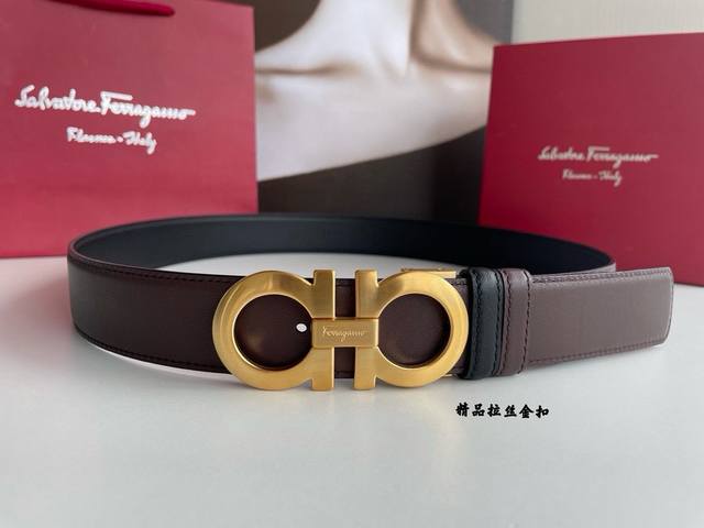 升级版精品款 Ferragamo菲拉格慕男士3.5Cm精品金属扣，加厚电镀层耐磨损不易褪色不易掉色防过敏，进口双面用头层牛皮，百搭耐看不过时。