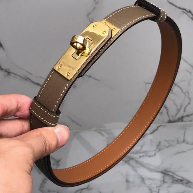 爱马仕 Hermès 女士腰带 小牛皮 镀钯搭扣 1.8Cm宽 H069853Ckr2 H锁扣牛皮女式细款皮带 腰带 裙带 外套 多色搭配