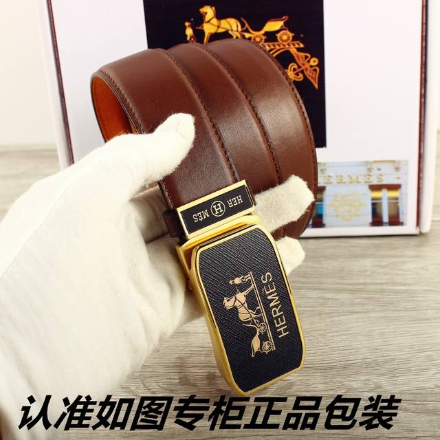 品名：爱玛仕.Her..Mes自动扣 型号：认准如图专柜包装，赠送打孔器 材料：百分百头层牛皮，自动扣系列，带身背面采用真皮齿底。专柜同等质量， 送人自用首选