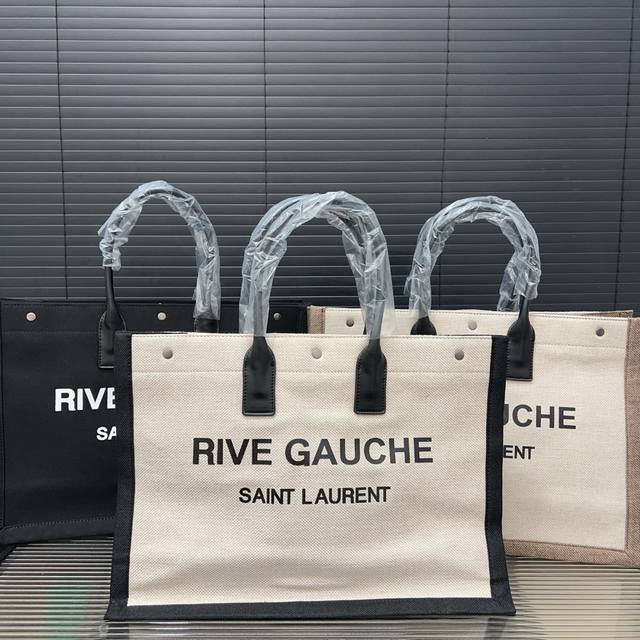 Saint Laurent 圣罗兰 Rive Gauche托特包 购物袋 大容量帆布背包 男女通用 经典logo搭配原厂面料 精巧做工 电镀五金 尺寸:36 X