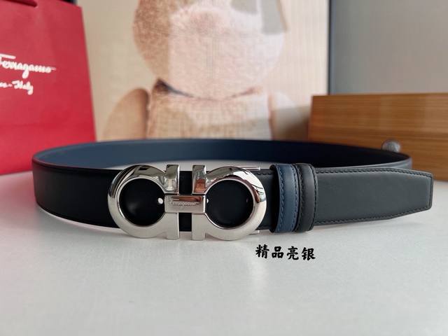 升级版精品款 Ferragamo菲拉格慕男士3.5Cm精品金属扣，加厚电镀层耐磨损不易褪色不易掉色防过敏，进口双面用头层牛皮，百搭耐看不过时。