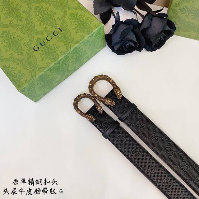 Gucc古奇g家 原单新品 带身采用雙面意大利進口原廠牛皮纹 非市场普通版本 黑色经典配色 百搭适合各种场合 扣头精品设计注意细节 宽度3.8 3.4Cm