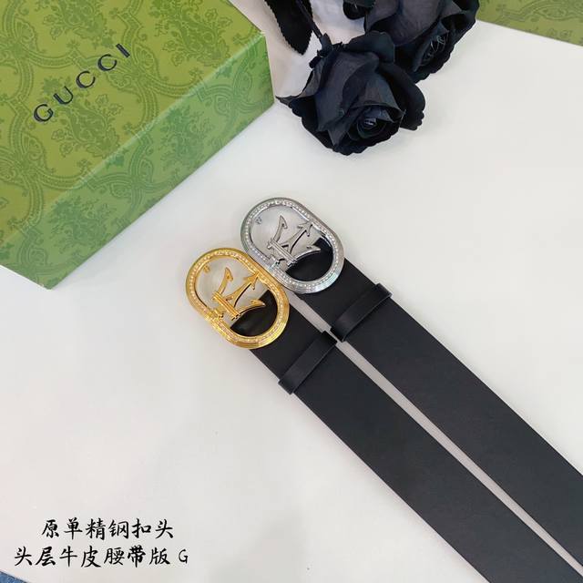 Gucc古奇g家 原单新品 带身采用雙面意大利進口原廠牛皮纹 非市场普通版本 黑色经典配色 百搭适合各种场合 扣头精品设计注意细节 宽度3.8Cm