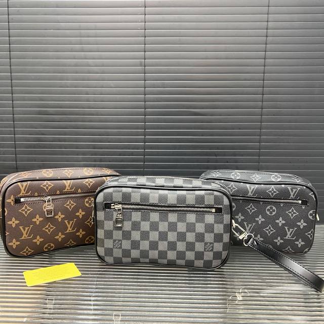 Louisvuitton 路易威登 Kasai Clutch 经典灰棋盘格 皮革 手拿包 男士洗漱包 采用精湛镶嵌细工，实物拍摄 原厂原版面料 配送 精品礼盒