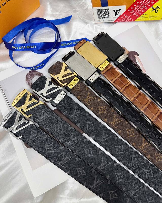 皮带：Lv..路易..威登顶级复刻 -185 腰带：原单品质百分百进口原厂头层牛皮，保证真皮。雕花设计.真空电镀.永不掉色.24K纯钢扣黑格-老花-咖啡格子-黑