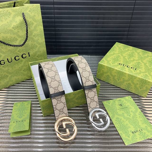 Gucci 古奇 牛皮腰带 男士经典款皮带 时装搭配必备款 优质合金扣头 采用原厂牛皮带身 机械打孔 高品质全套包装 礼盒 礼袋 小票