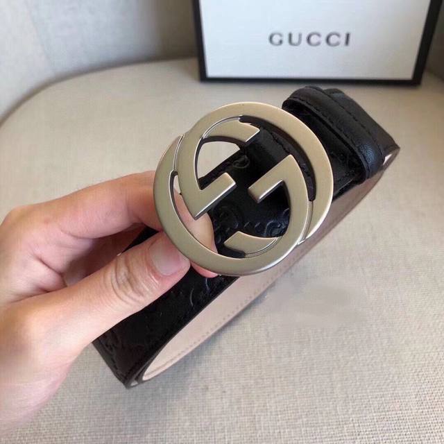 Gucci 古奇官网经典款 正品规格 原单品质 专柜小牛皮压花 头层进口变色磨砂3.8Cm。