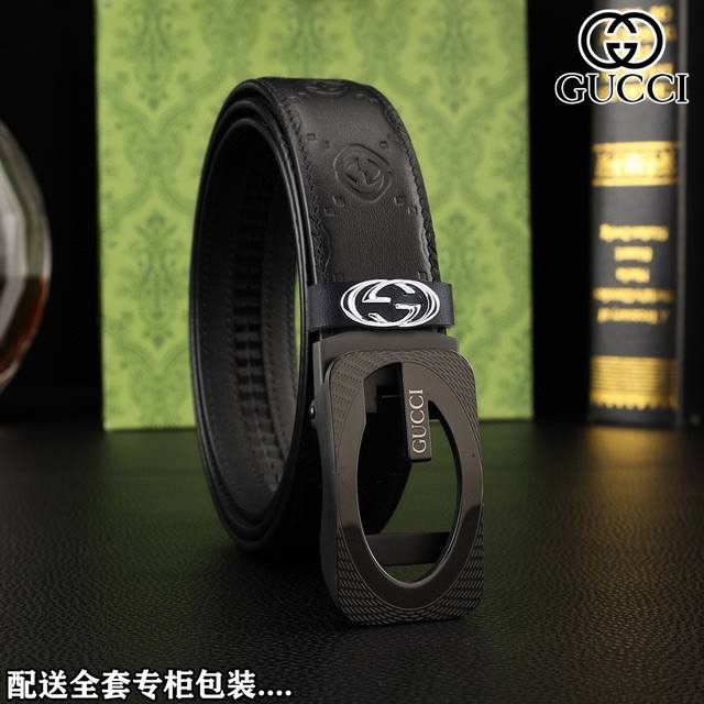 高端品质，实物拍摄..... 批 配全套专柜礼盒 品牌：Gucci 原单品 扣头材质：双色纯钢扣 带身材质正面：正版宽度35Mm双面头层牛皮钢质真空纳米电镀专柜