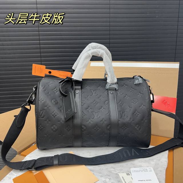 Louisvuitton 路易威登 Keepall35 牛皮旅行袋 手提包袋 机场包 采用精湛镶嵌细工，实物拍摄 原厂原版面料 配送防尘袋 礼盒 35 X 21