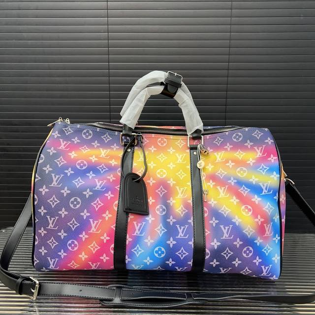 Louisvuitton 路易威登 Sunset日落系列 Keepall50 涂鸦旅行袋 手提包袋 机场包 采用精湛镶嵌细工，实物拍摄 原厂原版面料 配送防尘布