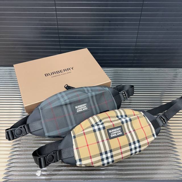 Burberry 巴宝莉 尼龙布腰包 单肩包 男女通用斜挎包胸包 经典logo搭配原厂工艺材质 休闲百搭 采用精湛镶嵌细工，实物拍摄 原厂原版面料 配送防尘袋