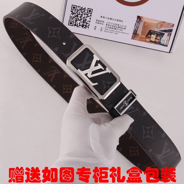 皮带：Lv..路易..威登原单 腰带：百分百头层牛皮，保证真皮。24K纯钢扣双面可用专柜同等质量， 送人自用首选 包装： 请认准如图专柜包装，赠送打孔器，银联发