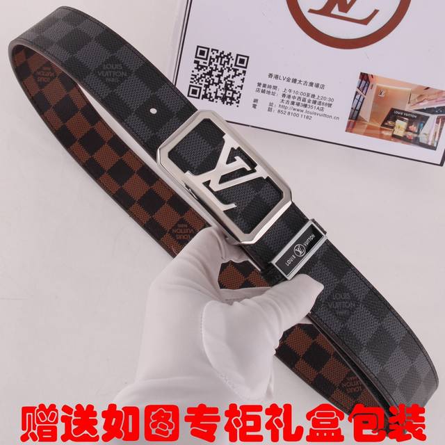 皮带：Lv..路易..威登原单 腰带：百分百头层牛皮，保证真皮。24K纯钢扣双面可用专柜同等质量， 送人自用首选 包装： 请认准如图专柜包装，赠送打孔器，银联发