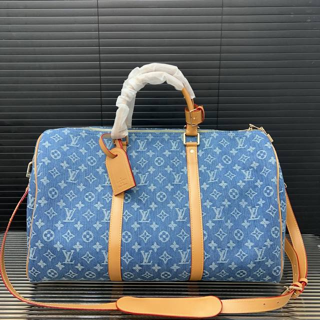 Louisvuitton 路易威登 Keepall50 丹宁牛仔布旅行袋 手提包袋 机场包 采用精湛镶嵌细工，实物拍摄 原厂原版面料 配送防尘布袋 50 X 2