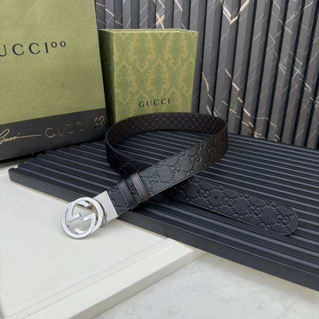 Gucci 新款专柜同步双面可用原单腰带，进口原厂头层牛皮，转动扣头五金，宽度3.7Cm