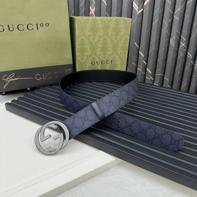 Gucci 专柜新版横标 编码411924 Kgdhk 1476 双面进口原厂防水pvc材质 比牛皮还耐用 宽度4.0Cm 经典大饼双g带扣