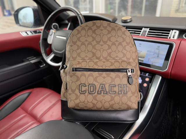 高端货 新款 “ Coach ”蔻驰双肩包 Coach蔻驰双肩包 Coach蔻驰 Graham 32 经典老花满印拉链开合 牛皮 背包双肩包 大号 男款 卡其色