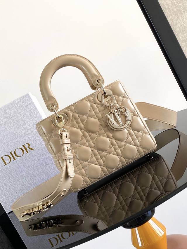 这款 Lady Dior Dior 手袋集中体现了 Dior 对优雅和美丽的深刻洞见。采用羊皮革精心制作，以藤格纹缉面线打造醒目的绗缝细节，时髦典雅的设计经久不