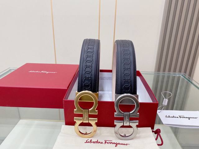 Ferragamo菲拉格慕 皮帶腰帶 將摩登設計與精湛的手工技藝完美結合；打造出風格華貴典雅，實用性和款式並重；手感柔軟舒中，3.5Cm寬 搭配最新原版真空電鍍