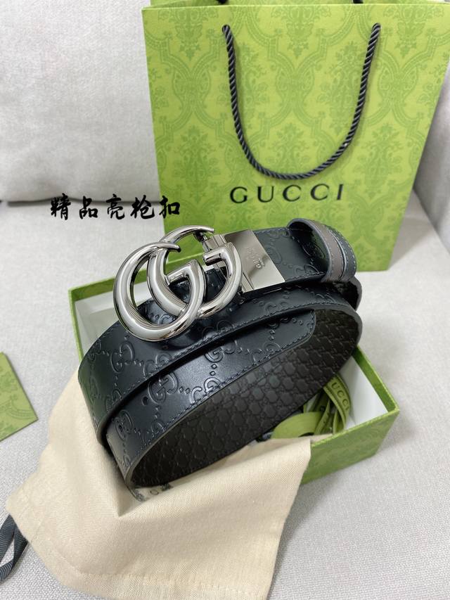 高端品质，实物拍摄 批 配全套礼盒 ： Gucci 新款专柜同步双面可用原单腰带，进口原厂头层牛皮，转动扣头五金，宽度3.8Cm