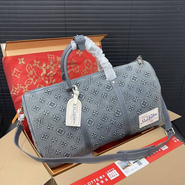 Louisvuitton 路易威登 Keepall 50 复古做旧牛仔布旅行袋 手提包袋 机场包 采用精湛镶嵌细工，实物拍摄 原厂原版面料 配送防尘袋 礼盒 5