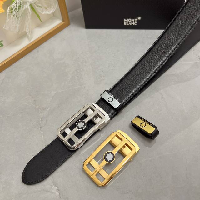 品名：万宝龙 Montblanc 自动带 材质：原单牛皮腰带 百分百头层牛皮腰带保证真皮，24K纯钢扣，专柜原单品质、做工精细，时尚大牌，送人自用首选 包装：