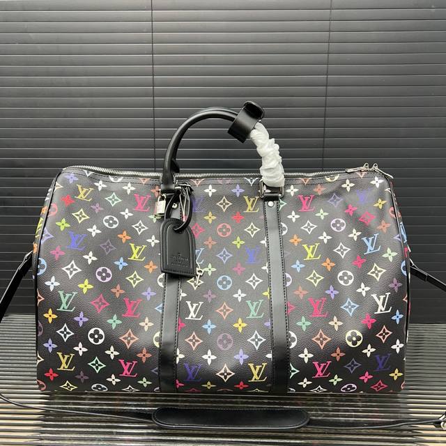 Louisvuitton 路易威登 Lv X 村上隆 Keepall 印花旅行袋 手提包袋 机场包 采用精湛镶嵌细工 实物拍摄 原厂原版面料 45 X 27 C