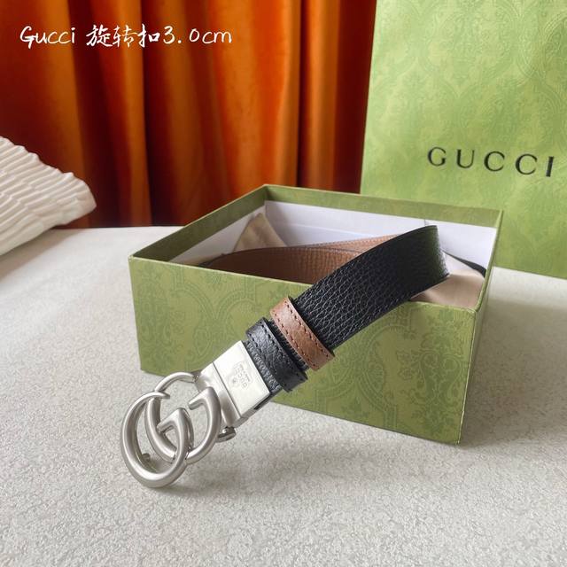 Gucci 新品 双面进口原厂小牛皮 搭配可旋转精品铜扣 双面可用 可裁剪 带宽3.0Cm