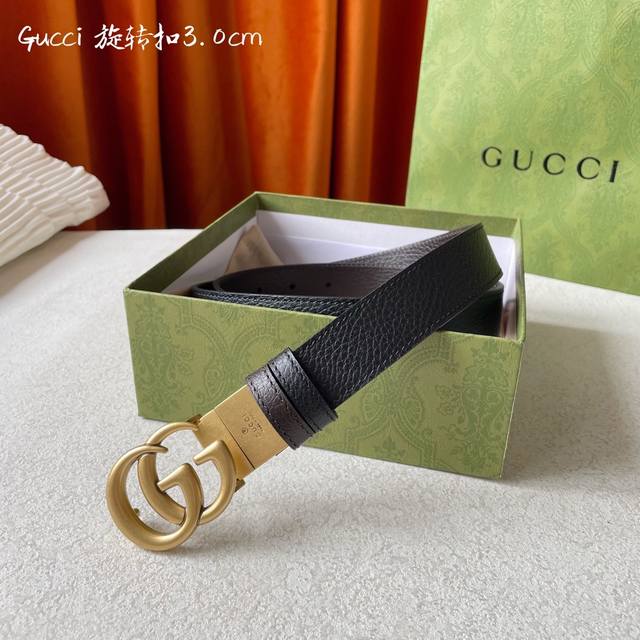 Gucci 新品 双面进口原厂小牛皮 搭配可旋转精品铜扣 双面可用 可裁剪 带宽3.0Cm