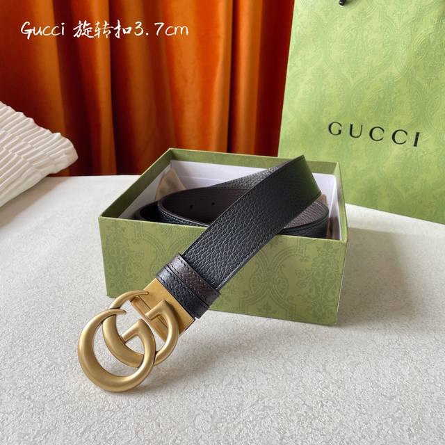 Gucci 新品 双面进口原厂小牛皮 搭配可旋转精品铜扣 双面可用 可裁剪 带宽3.7Cm