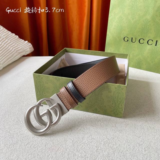 Gucci 新品 双面进口原厂小牛皮 搭配可旋转精品铜扣 双面可用 可裁剪 带宽3.7Cm