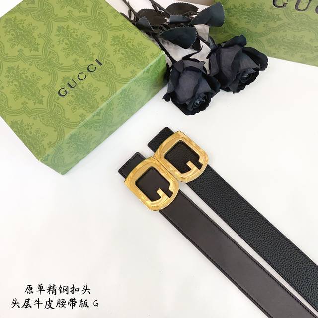 Gucc古奇g家 原单新品 带身采用雙面意大利進口原廠牛皮纹 非市场普通版本 黑色经典配色 百搭适合各种场合 扣头精品设计注意细节 宽度3.8Cm