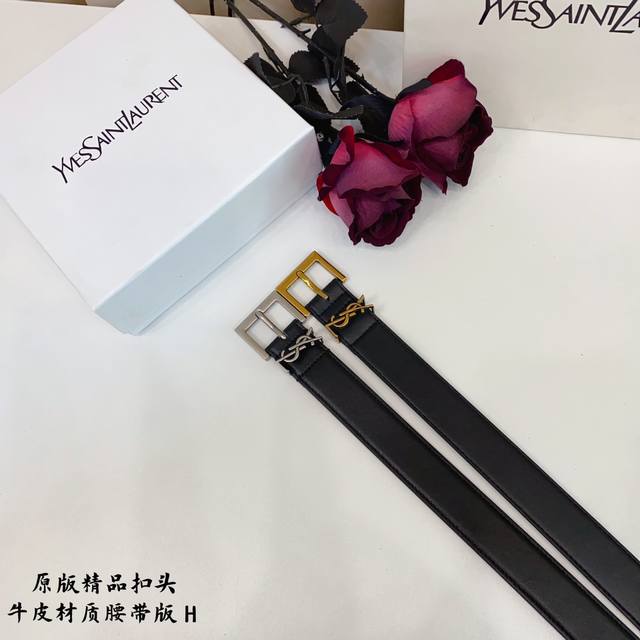 原版品质打孔 品牌：Ysl家 女款 颜色：黑 扣头：金 银 扣头：原版精品纯铜五金扣头 带身：原版牛皮 尺寸：宽约：3.0Cm 长约：95Cm-110Cm 类别