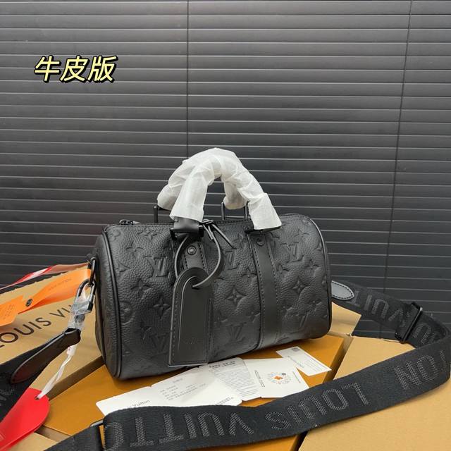 Louisvuitton 路易威登 牛皮 Keepall 25 系列手袋 印花手提斜挎包 单肩包 采用精湛镶嵌细工，实物拍摄 原厂原版面料 配送小票 防尘布袋