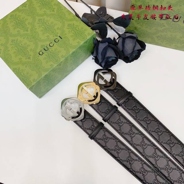 gucc古奇G家 原单新品 带身采用雙面意大利進口原廠牛皮纹 非市场普通版本 黑色经典配色 百搭适合各种场合 扣头精品设计注意细节 宽度3.8cm