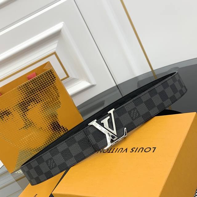 LV Check 双面腰带以 Damier Infini 压纹皮革和深邃 Damier 帆布演绎两式风尚，再令 Marque L.Vuitton déposée