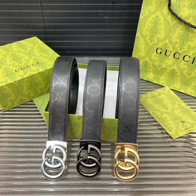 Gucci 古奇 牛皮腰带 男士经典款皮带 两色可选 时装搭配必备款 优质合金扣头 采用原厂牛皮带身 高品质全套包装 礼盒 礼袋 小票