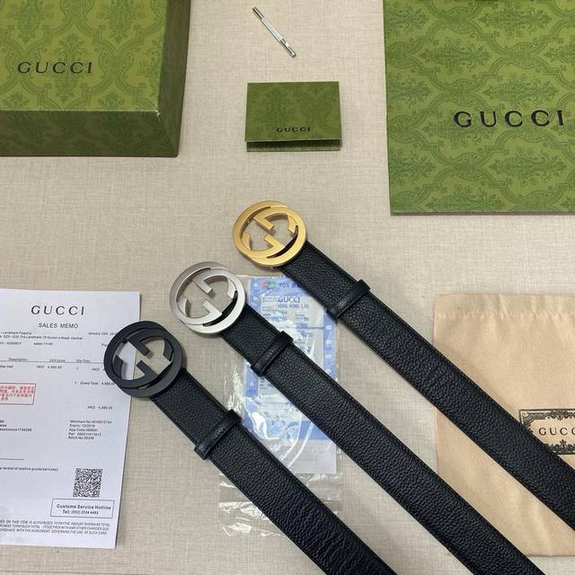 品牌：古驰Gucci 等级：原版品质.头层牛皮 专柜售经典爆款开模。油边精致 电脑车线 手感柔软.实物拍摄无修饰 上身效果超好、长度不可裁剪.配专柜全套包装.送