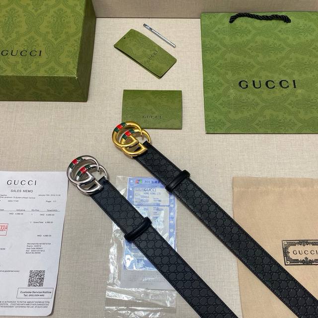 品牌：古驰Gucci 等级：原版品质.头层牛皮 专柜售经典爆款开模。油边精致 电脑车线 手感柔软.实物拍摄无修饰 上身效果超好、长度不可裁剪.配专柜全套包装.送