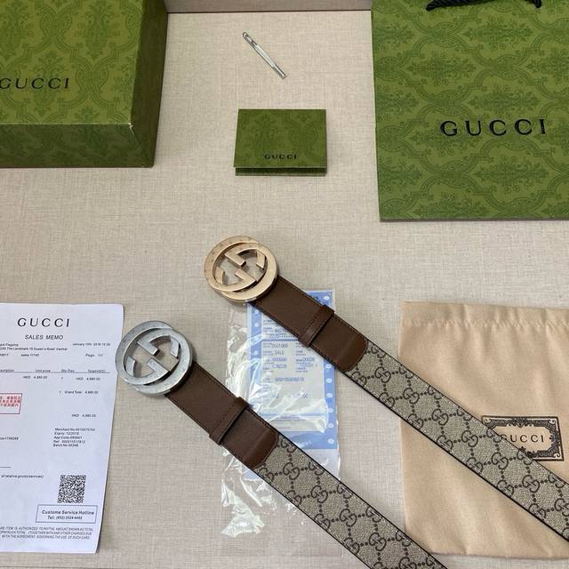 品牌：古驰Gucci 等级：原版品质.头层牛皮 专柜售经典爆款开模。油边精致 电脑车线 手感柔软.实物拍摄无修饰 上身效果超好、长度不可裁剪.配专柜全套包装.送