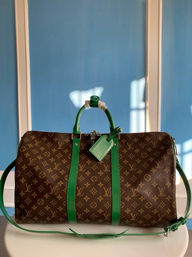 路易威登 原单 Keepall BandoulièRe 50 旅行袋 M46774老花 绿色选用 Monogram Macassar 帆布，为侧带、名牌、织物内