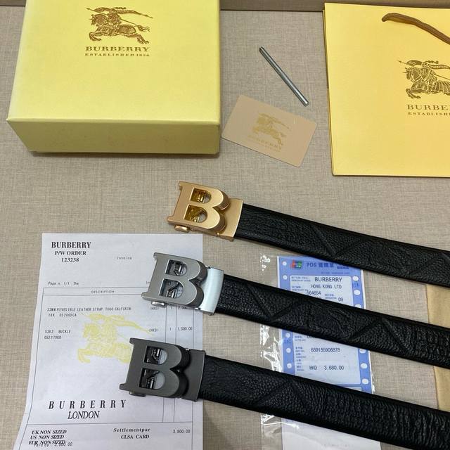 品牌：巴宝莉Burberry 仿铜扣 等级：一整张牛皮切割，头层原皮、新款开模。带宽3.5厘米.油边精致 ，实物拍摄无修饰 上身效果超好、.配专柜全套包装.送礼