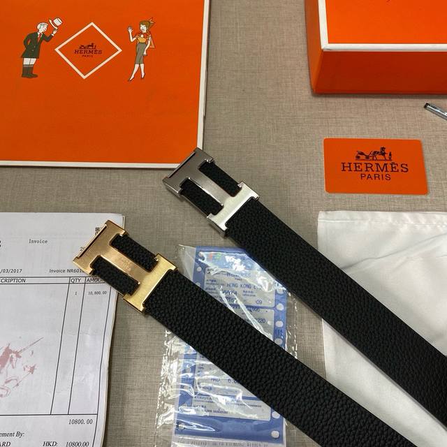 品牌：爱马仕Hermes 钢扣 等级：原单私货.进口头层牛皮咖底，专柜售、堪比正品！油边精致 电脑车线 手感柔软.实物拍摄无修饰 上身效果超好、长度可裁剪.配专