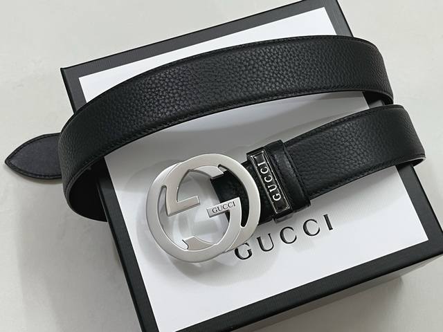 配全套专柜礼盒 Gucci.古驰 全套包装 進口荔枝紋面平紋小牛皮底 精品钢扣 宽度38Mm