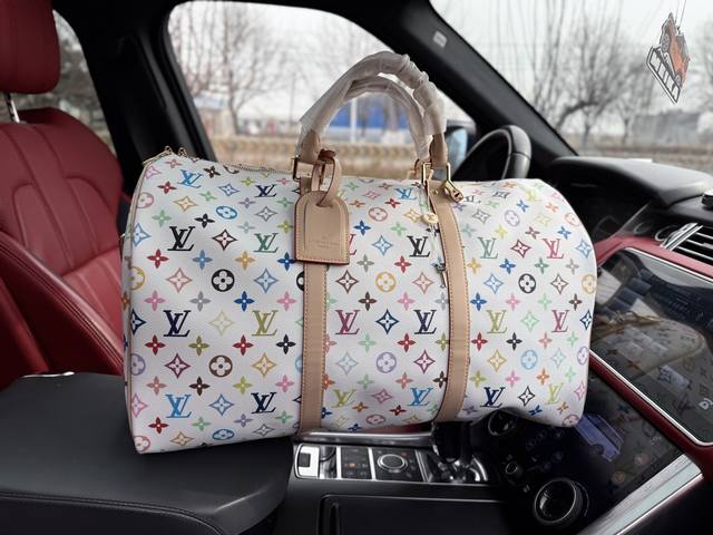 高端货 新款 “Louis Vuitton”Lv旅行袋 路易威登旅行袋 Louis Vuitton Keepall 50 老花压印可拆卸可调节肩带 皮革 旅行袋